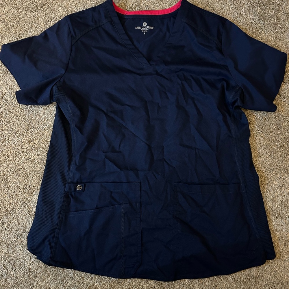Med Couture Navy Scrub Top L